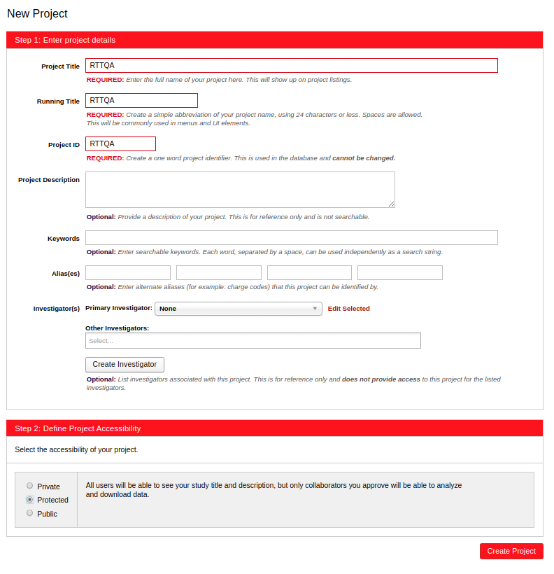 Create a Project on Pseudonymised XNAT Site