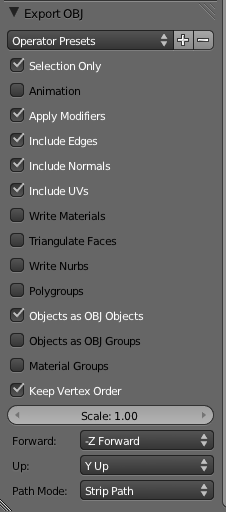 .OBJ Export settings