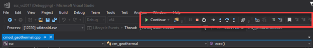 Visual Studio debugging toolbar