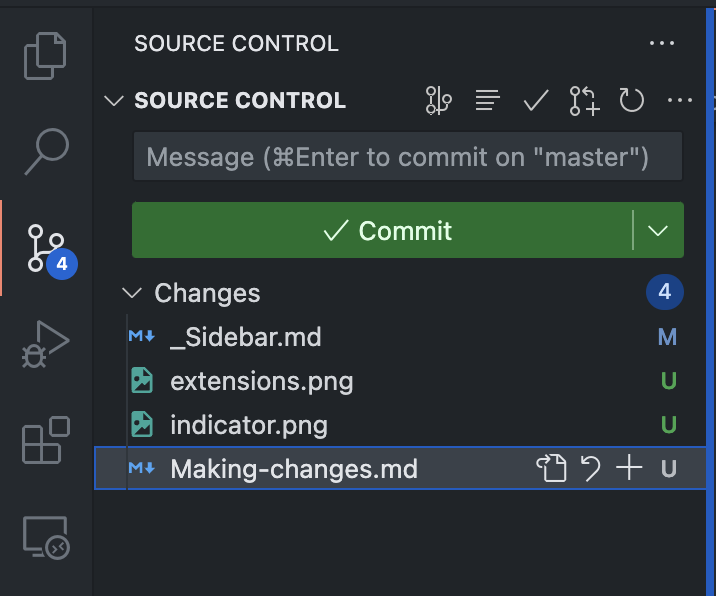 The source control menu