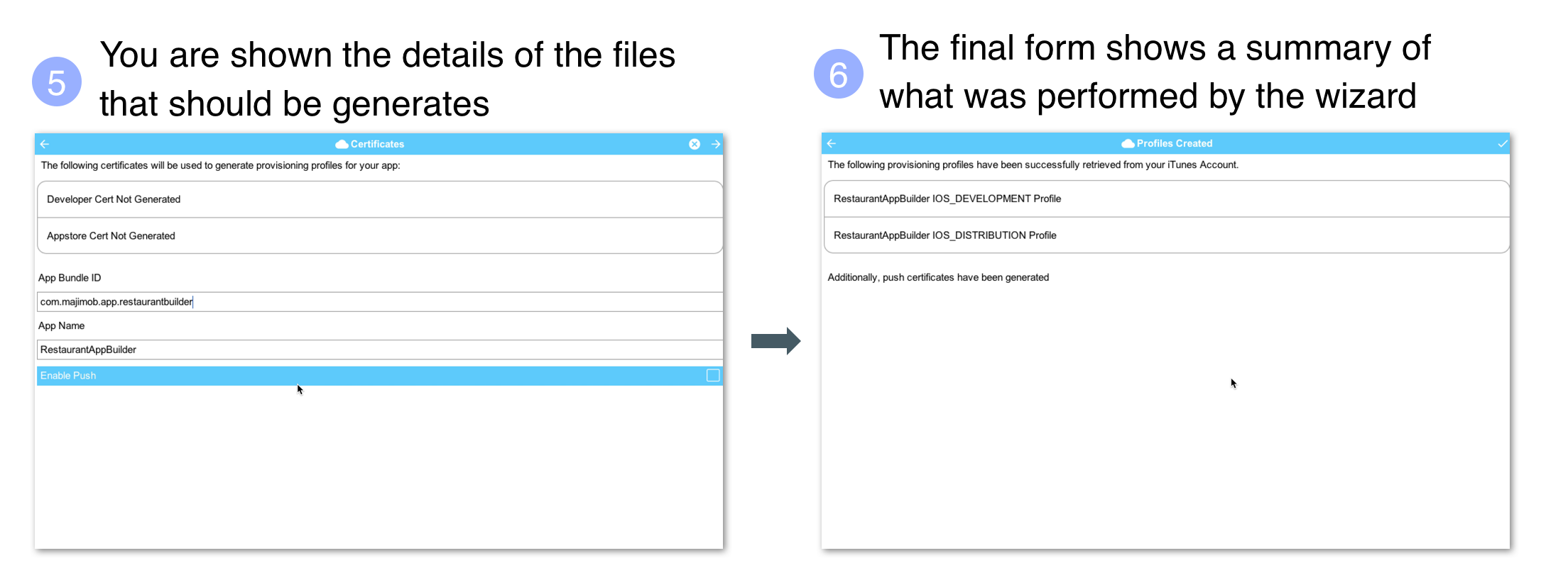 Using the iOS Certificate Wizard Steps 5 and 6