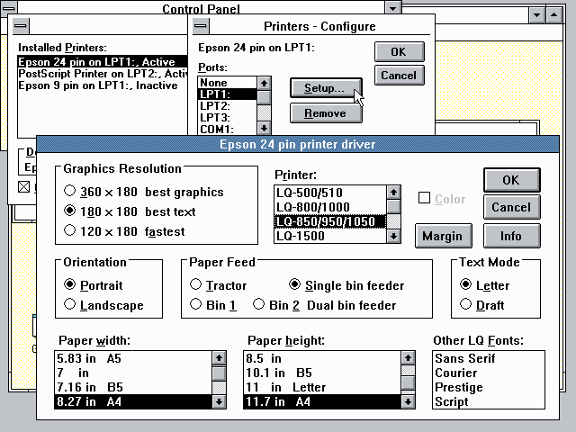 Windows 3.0 Epson setup