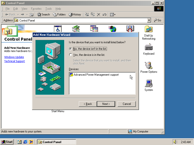 Windows ME Add Net Hardware