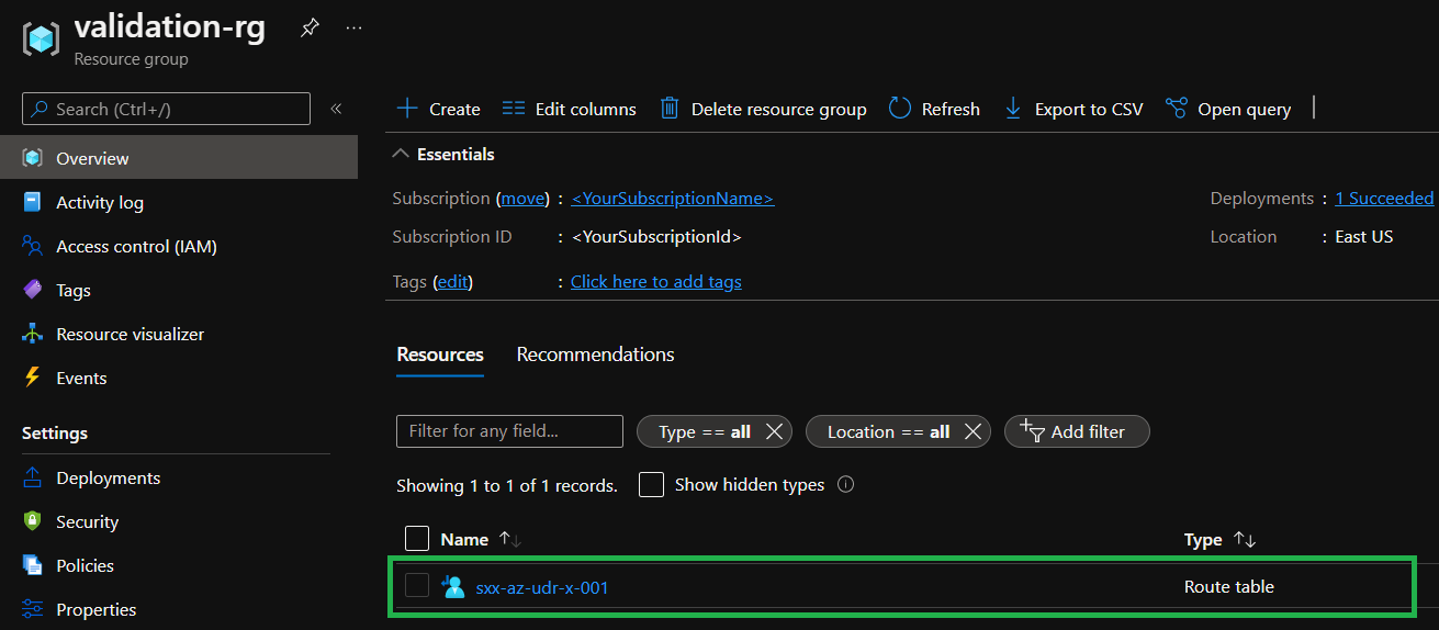 Route table in Azure