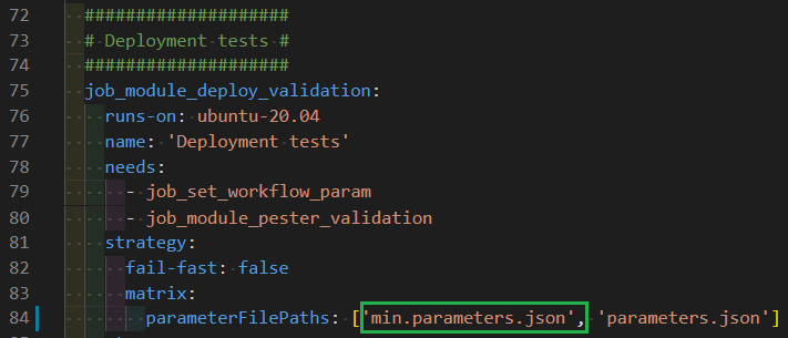 Parameters matrix