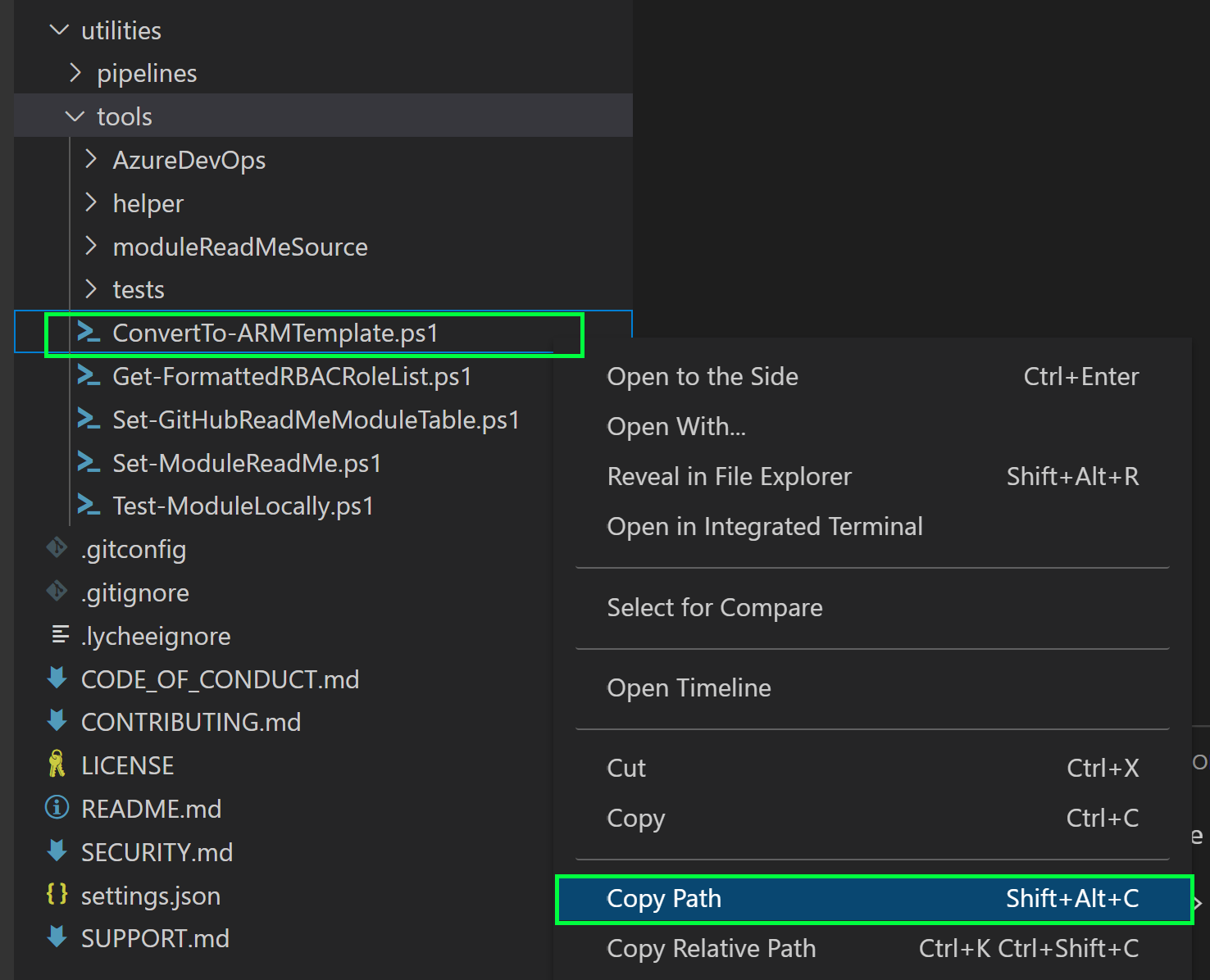 Copy Path of ConvertTo-ARMTemplate.ps1