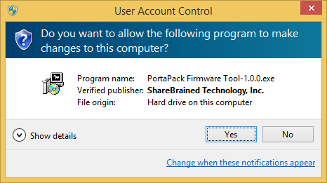 Windows UAC warning for ShareBrained Technology